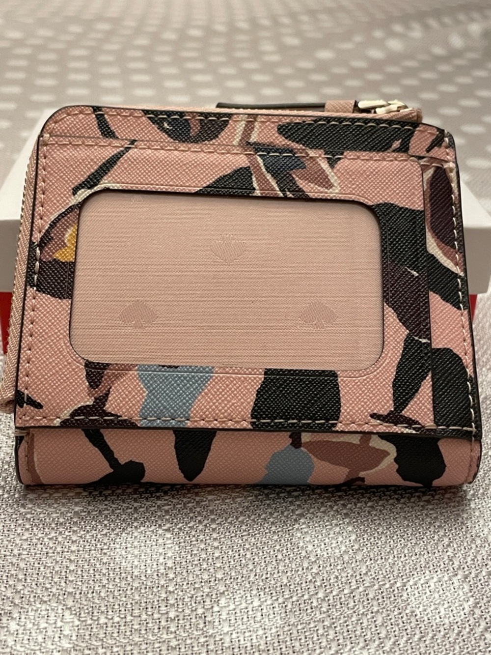kate spade Pink Floral Compact Zip Wallet with Gold Logo - Picture 2 of 10
